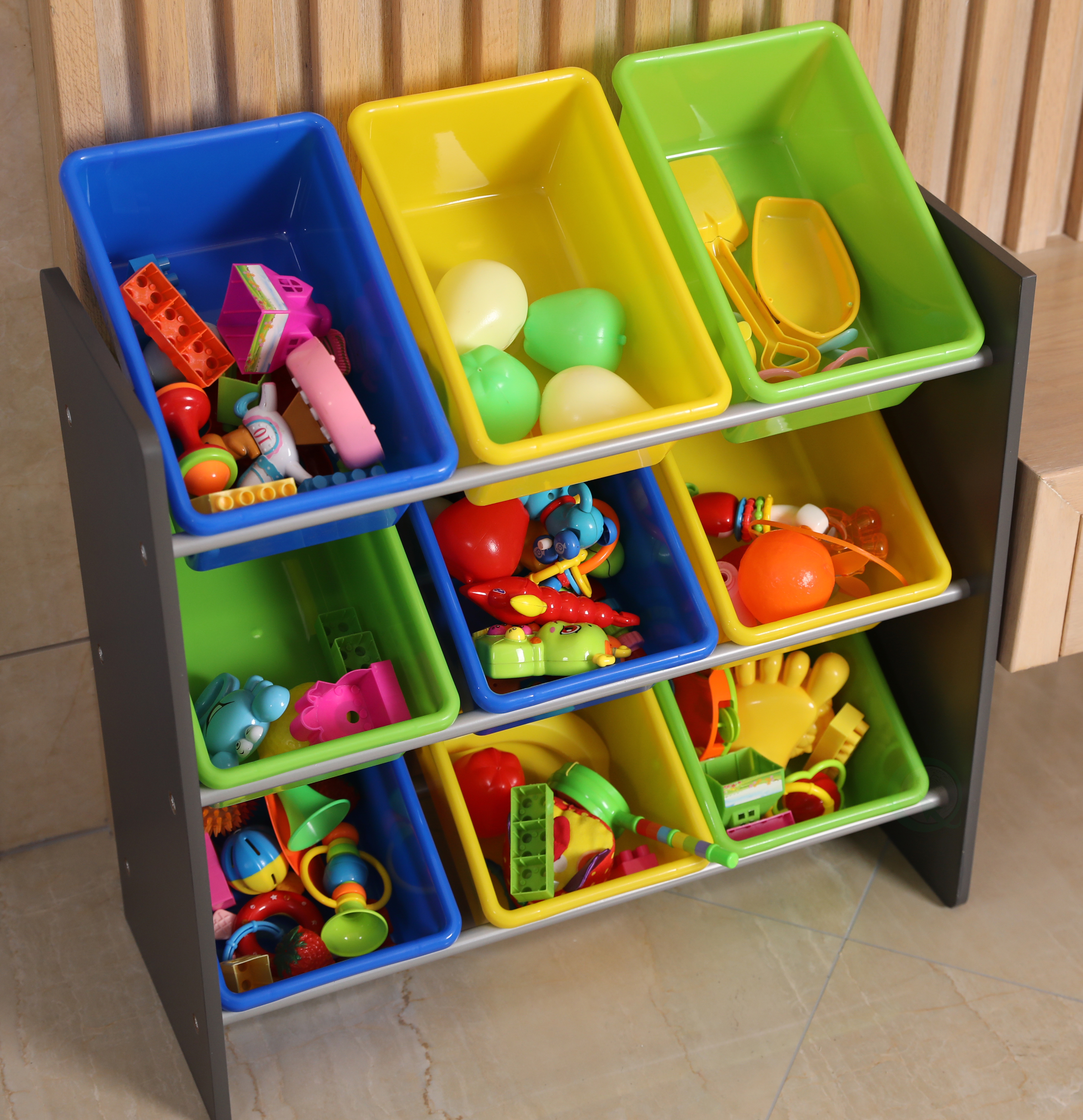 New Basicwise 3-Tier Kid's Toy Storage Organizer with 9 Plastic Bins,QI003276 